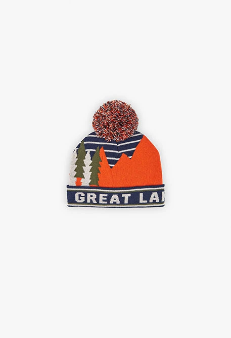 Gorro azul-marinho riscas pompom