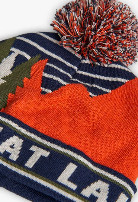 Gorro azul-marinho riscas pompom