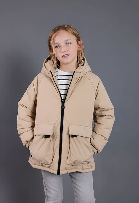 Parka bambino in tessuto tecnico beige