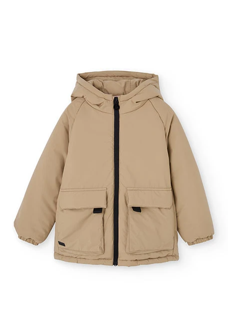 Parka garçon en tissu technique beige