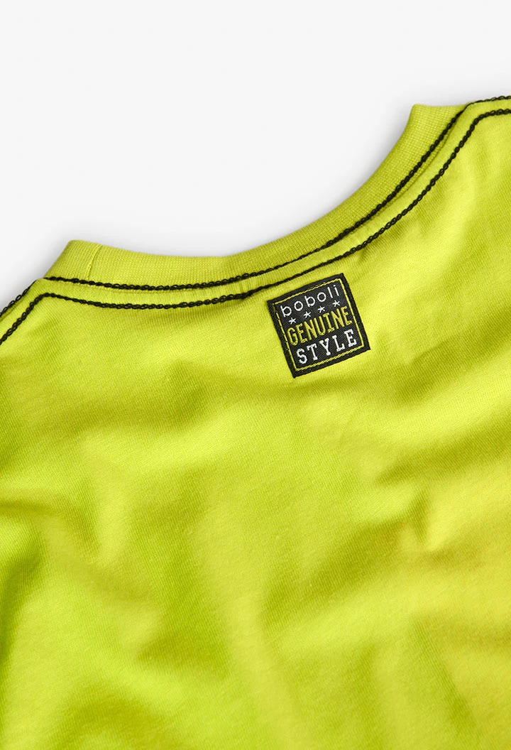 Basic knitted T-shirt for boys printed in lime green