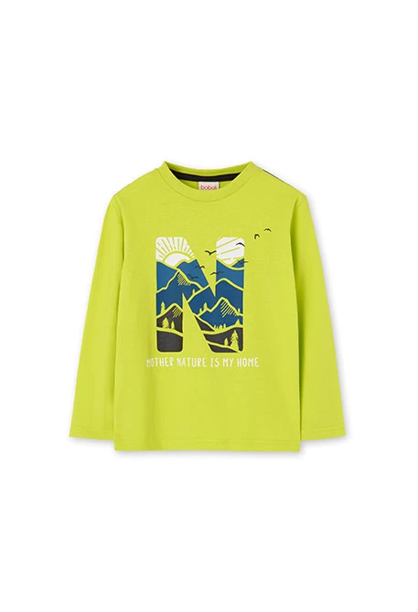 Maglietta basica in jersey per bambino stampata in verde lime