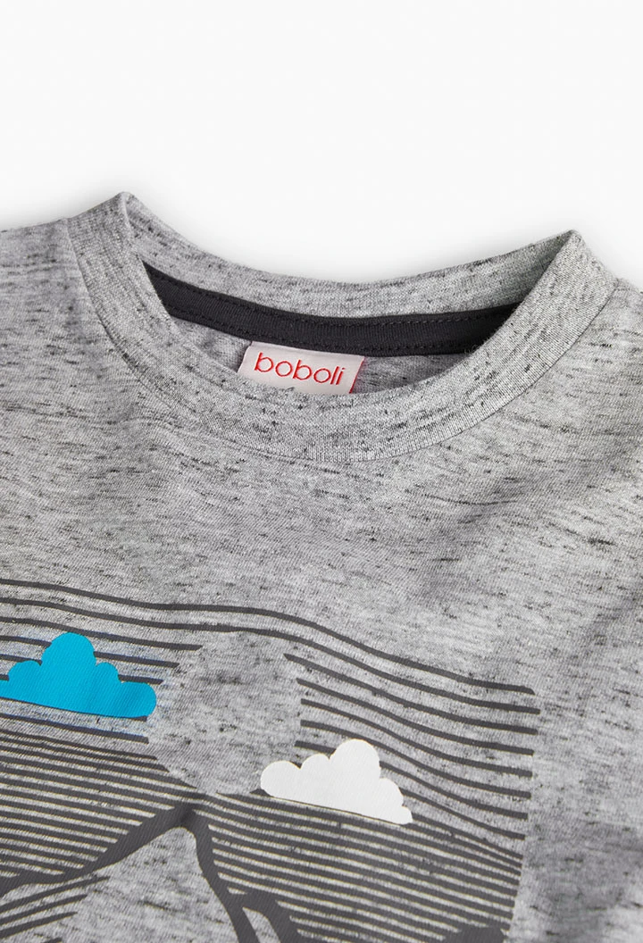 Basic grey printed knit T-shirt for boy