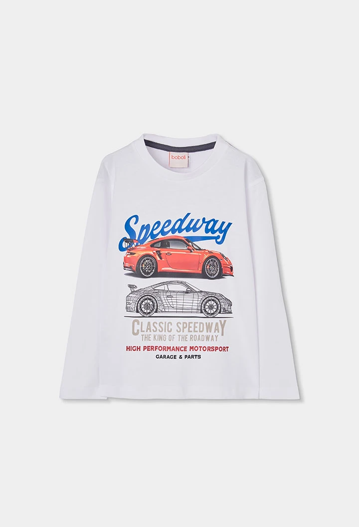 T-shirt garçon en maille à manches longues en coton blanc