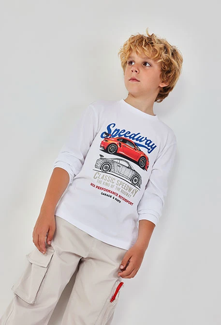 Camiseta niño punto manga larga algodón blanco