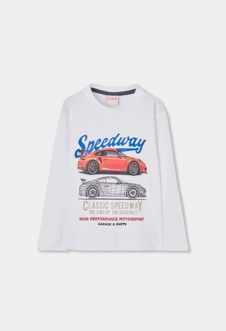 T-shirt garçon en maille à manches longues en coton blanc