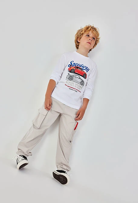 Boy?s trousers in stretchy beige cotton