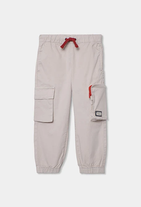 Pantalón niño algodón elástico  beige
