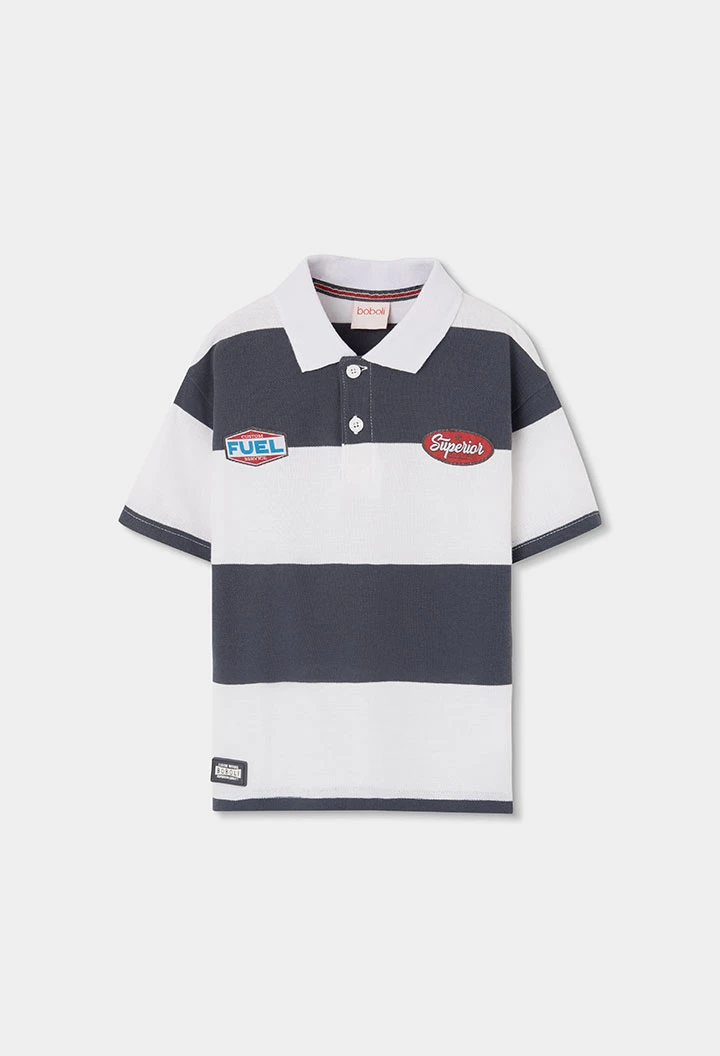 Polo enfant en coton noir et blanc