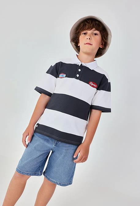 Polo enfant en coton noir et blanc