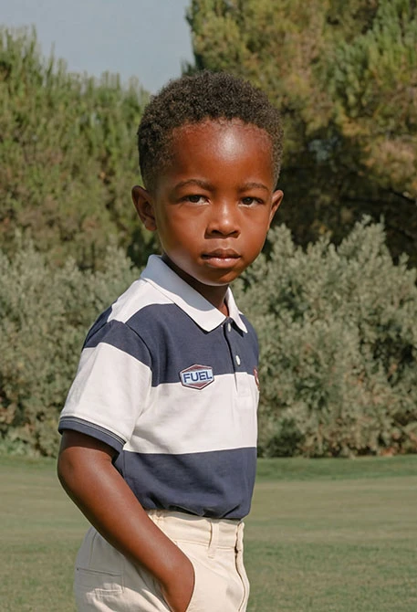 Polo enfant en coton noir et blanc
