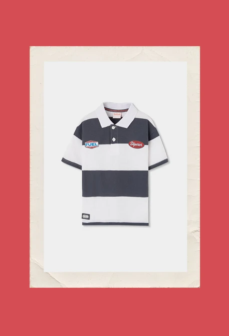 Cotton polo shirt for boy in black and white