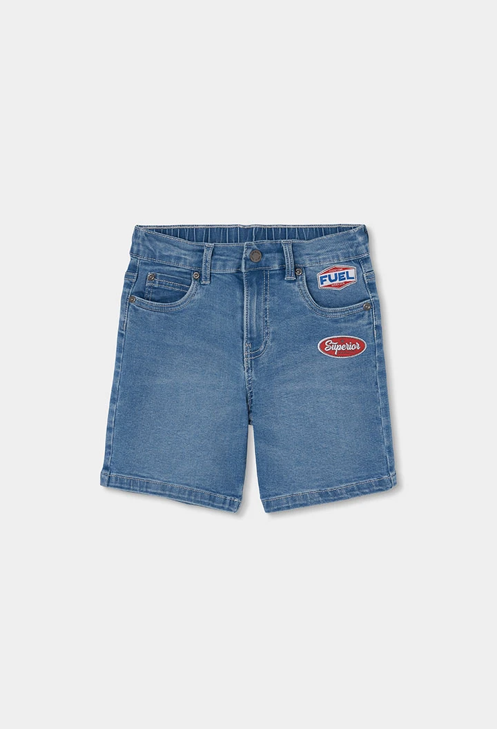 Elastische Denim-Bermudas in Blau