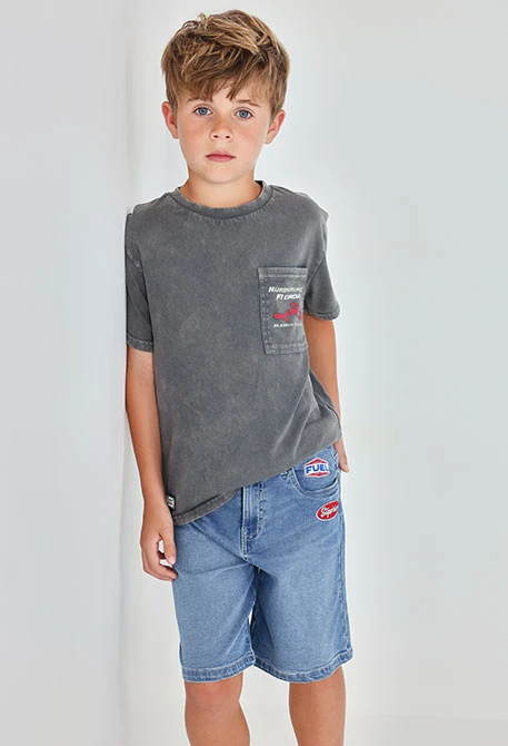 Bermuda en denim extensible bleu