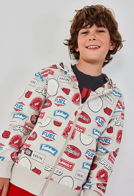 Chaqueta niño felpa estampada