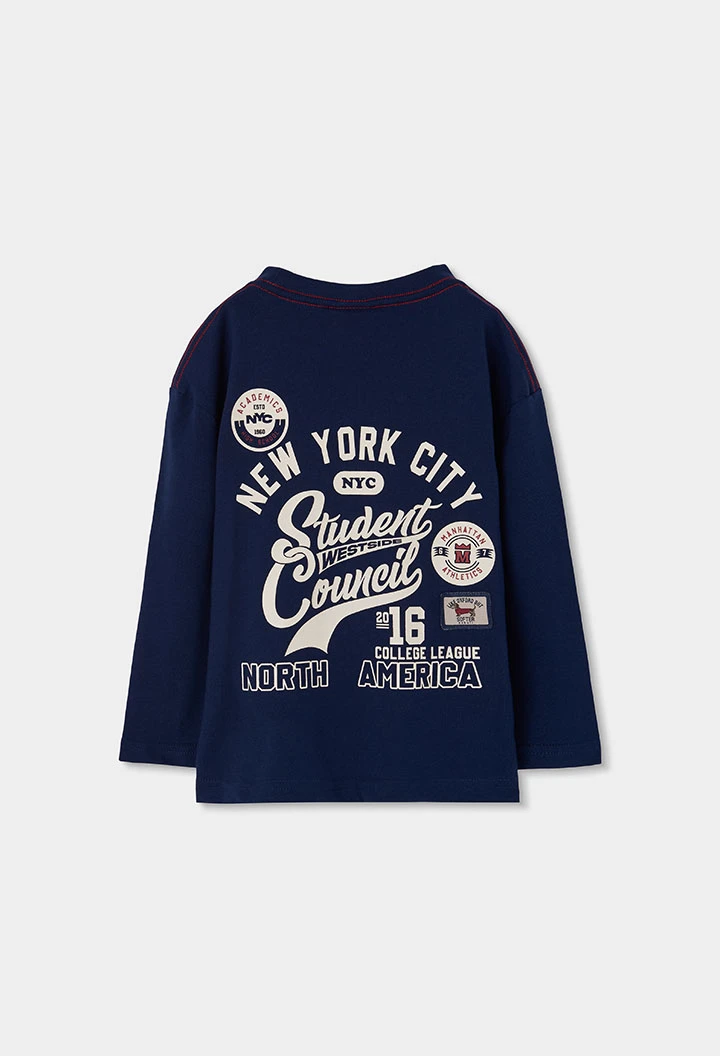T-shirt en maille garçon bleu marine avec patch NYC