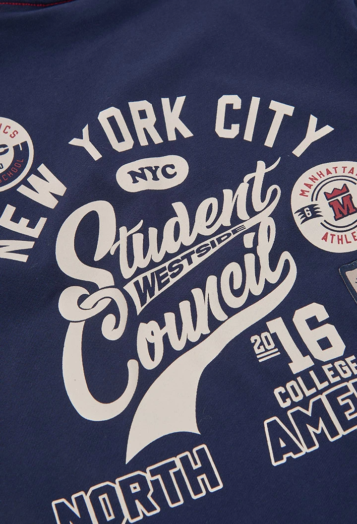 T-shirt en maille garçon bleu marine avec patch NYC