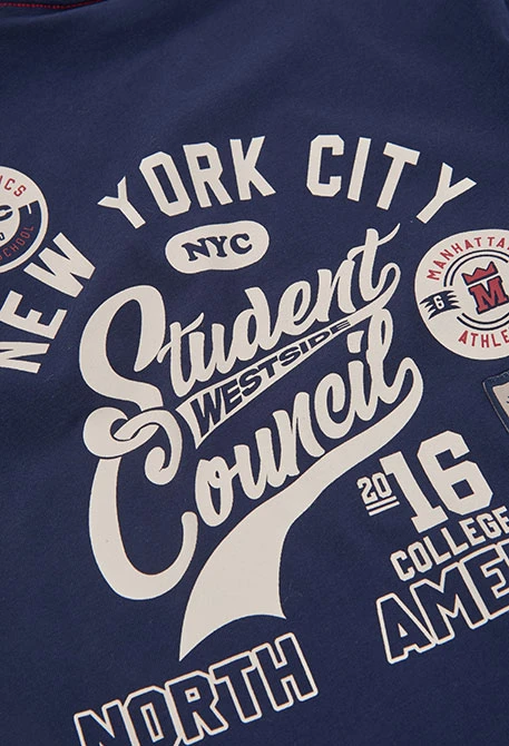 Navy blue knitted boy\'s T-shirt with NYC patch