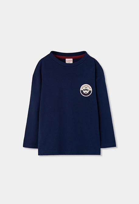 Navy blue knitted boy\'s T-shirt with NYC patch