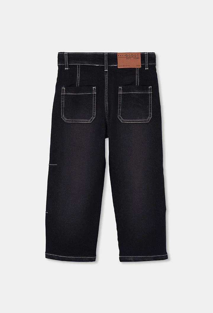 Pantaló denim nen negre amb costures blanques
