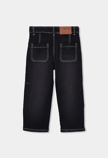 Schwarze Denim-Hose für Jungen mit weißen Nähten
