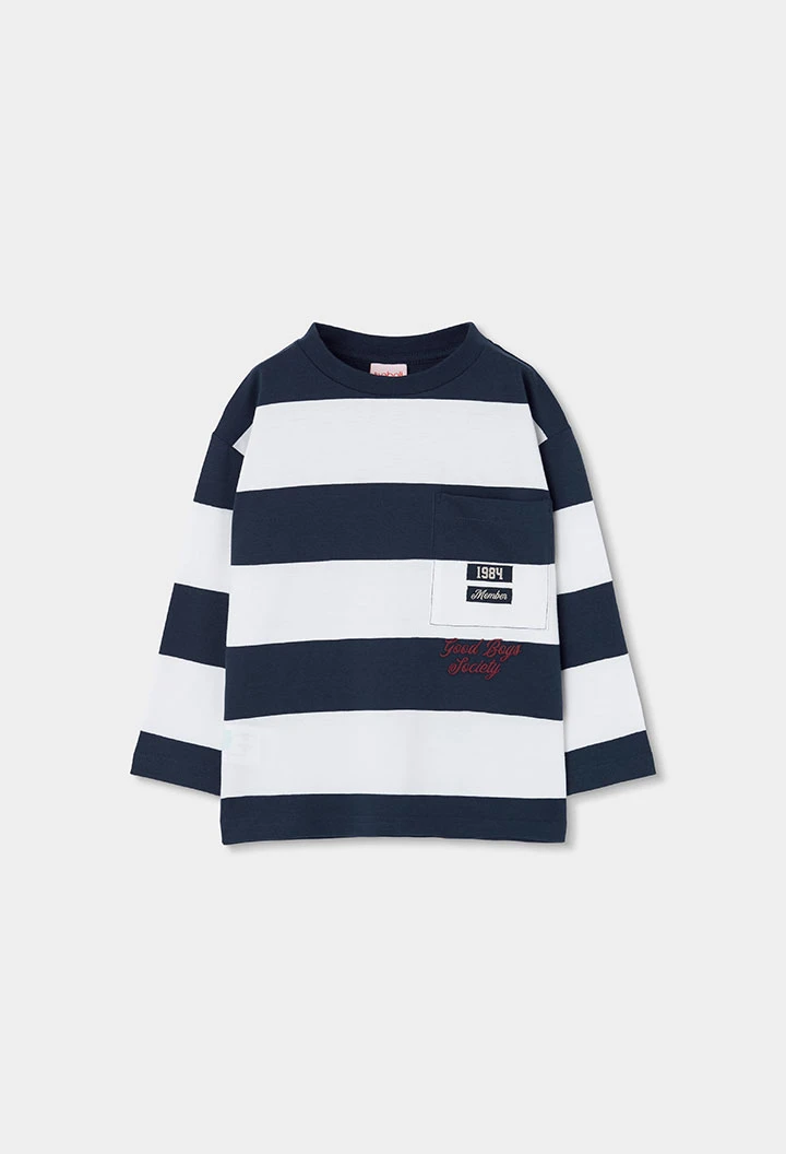 T-shirt en maille garçon rayé bleu marine et blanc
