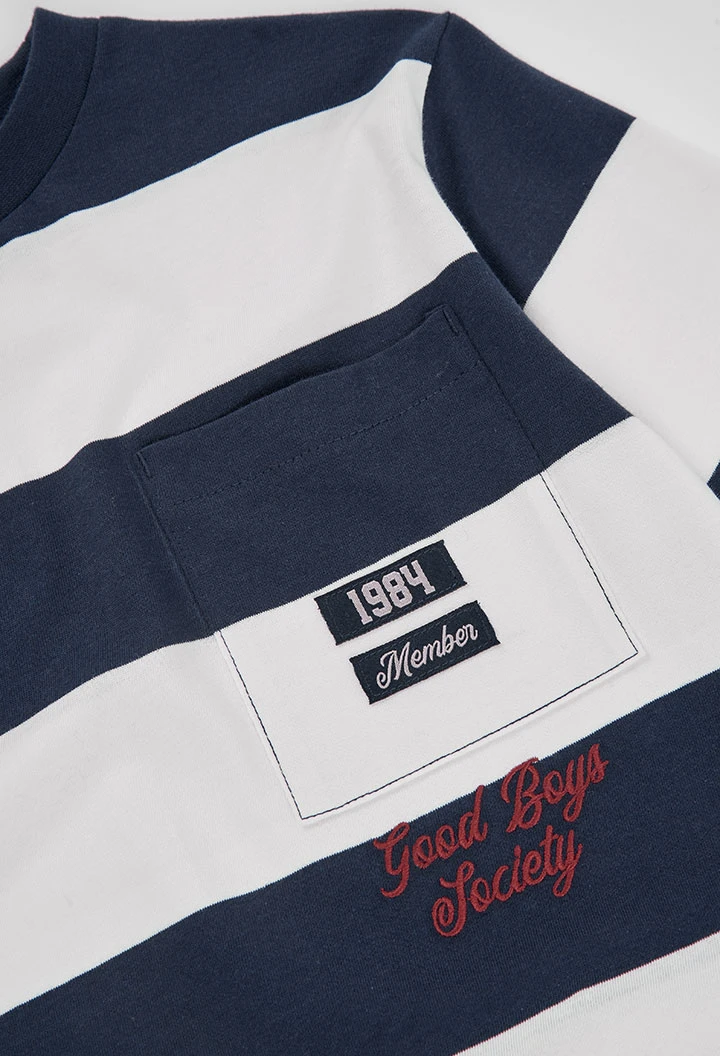 T-shirt en maille garçon rayé bleu marine et blanc