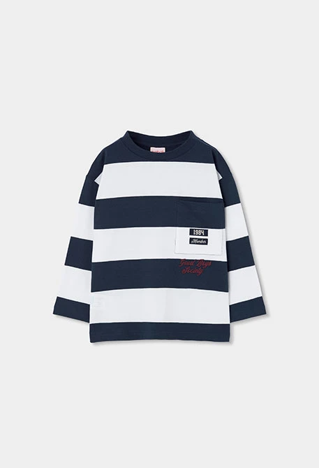 Boy\'s striped navy blue and white knitted T-shirt