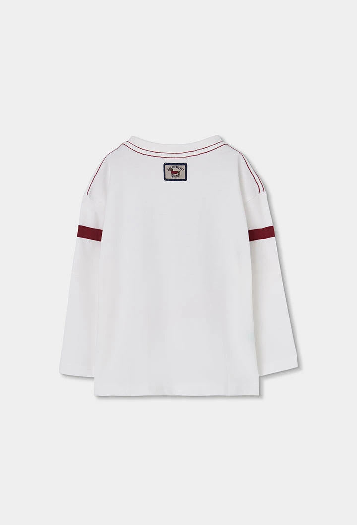 Camiseta de malha rapaz branca estampado de cão