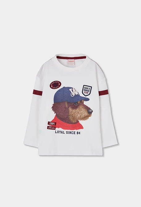White dog print boys\' knitted T-shirt