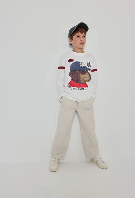 Pantalon velours côtelé garçon beige avec poches