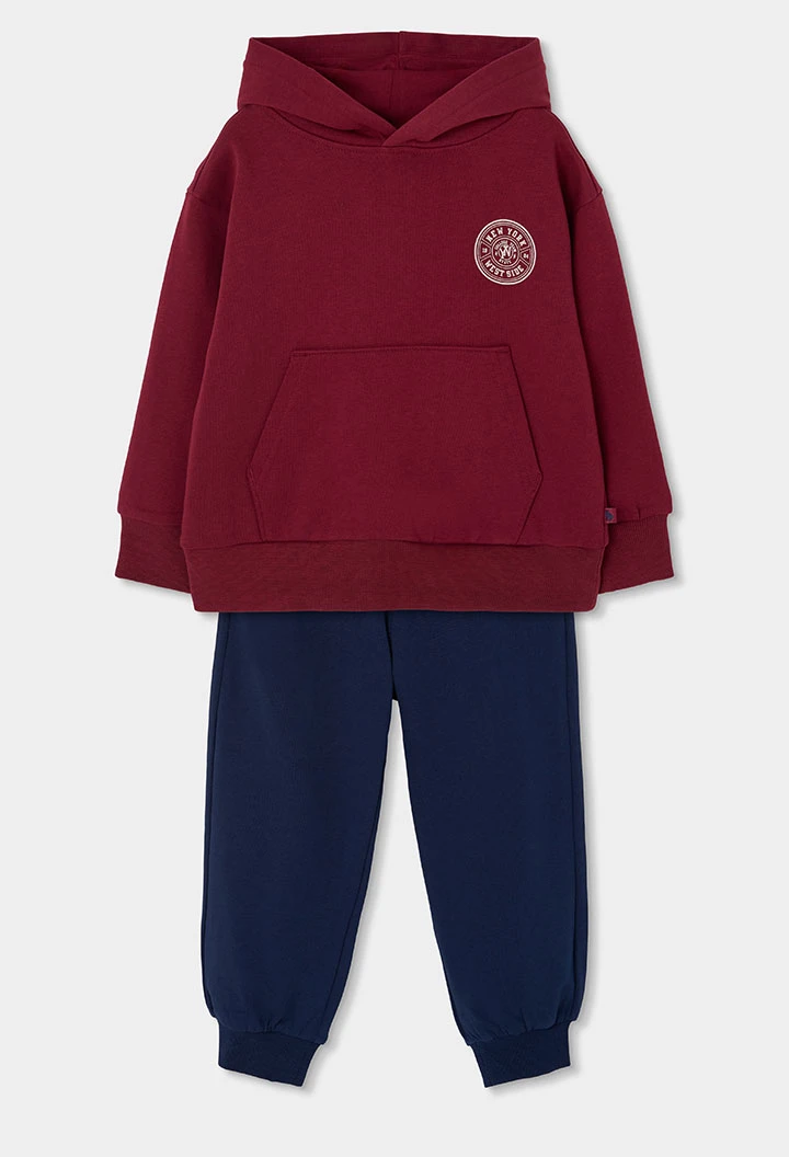 Burgundy hooded knit set for boys New York