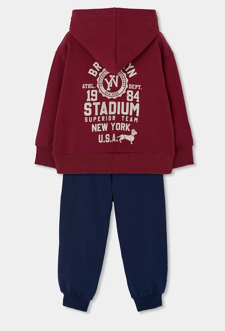 Completo in maglia bambino bordeaux con cappuccio New York