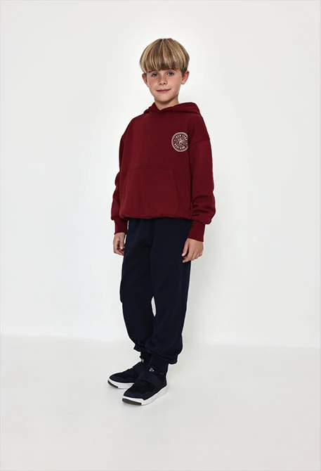 Conjunto de malha menino bordô com capuz New York