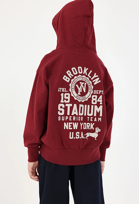 Jungen-Strickset Granatrot mit Kapuze New York