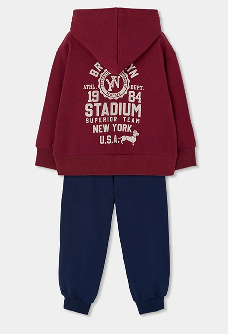 Conjunto de malha menino bordô com capuz New York
