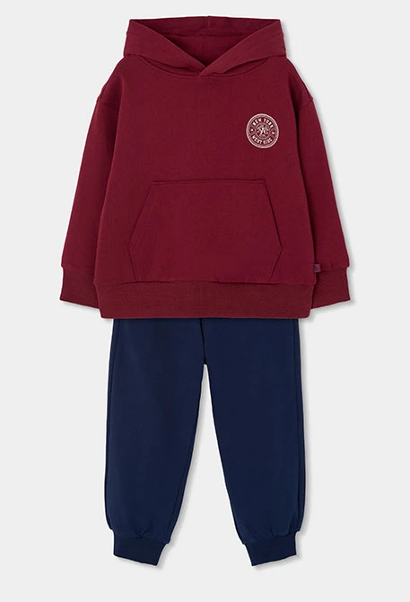 Ensemble maille garçon grenat à capuche New York