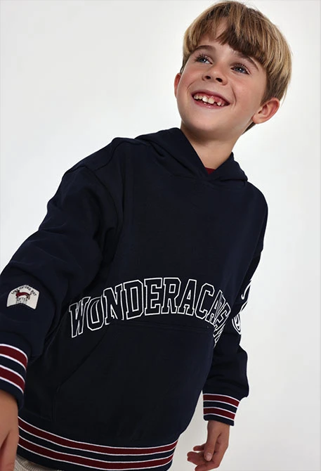 Sudadera felpa niño azul marino con capucha