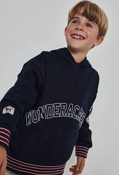 Felpa bambino blu navy con cappuccio