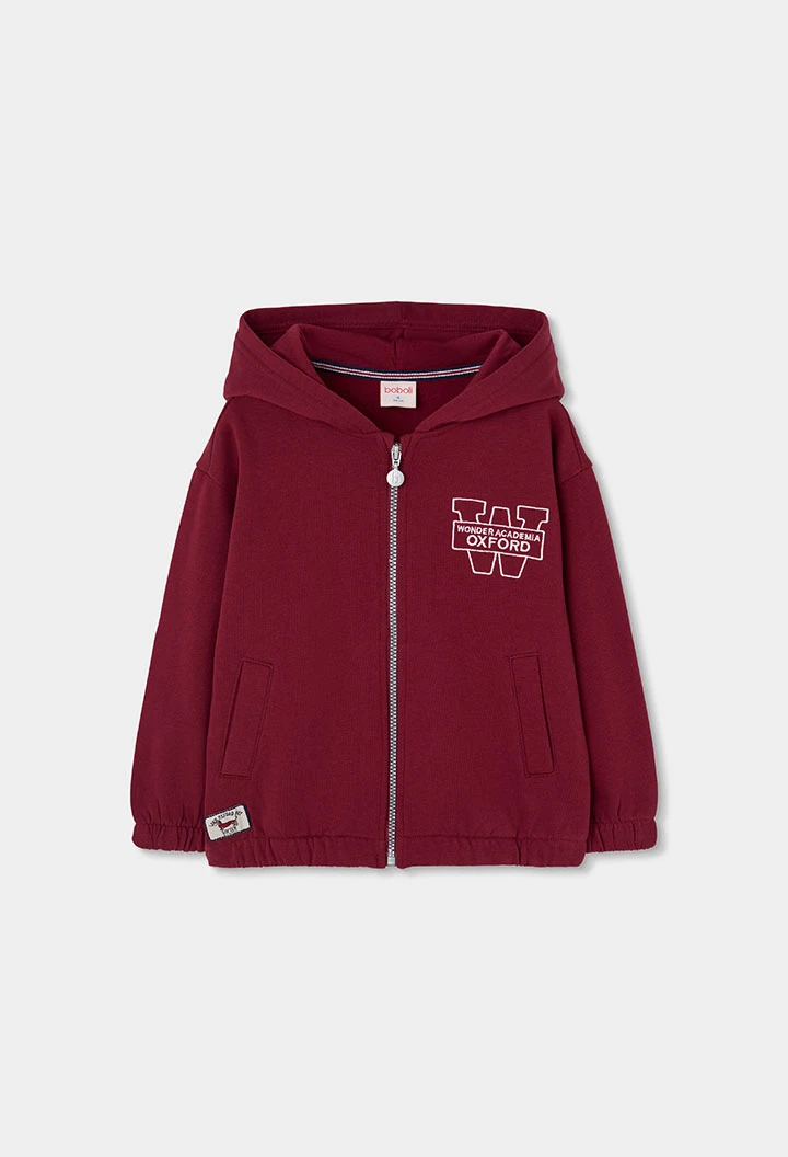 Sweat-shirt molleton garçon grenat imprimé Oxford