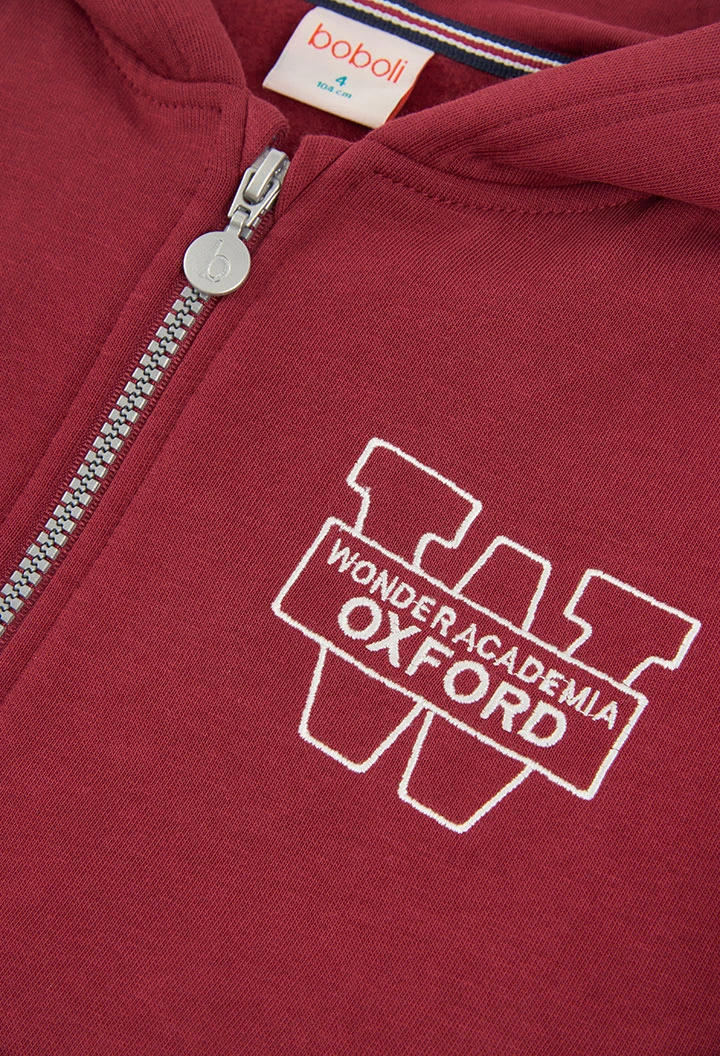 Sweat-shirt molleton garçon grenat imprimé Oxford