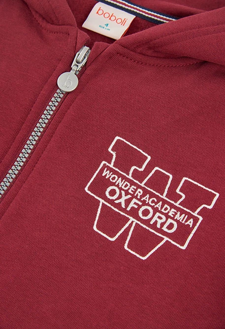 Sweat-shirt molleton garçon grenat imprimé Oxford