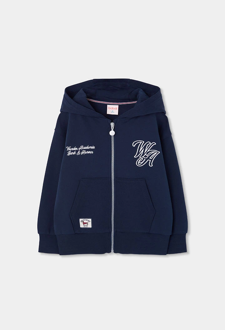 Sweat-shirt molleton garçon bleu marine à capuche