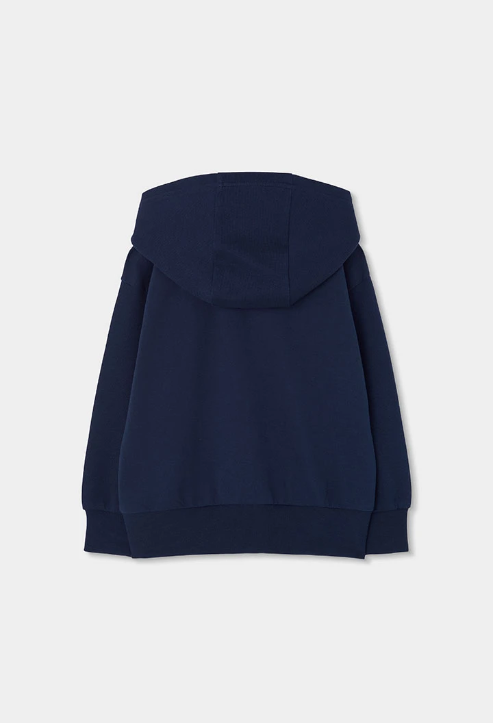 Sweat-shirt molleton garçon bleu marine à capuche