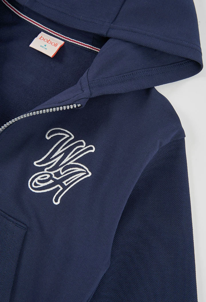 Sweat-shirt molleton garçon bleu marine à capuche