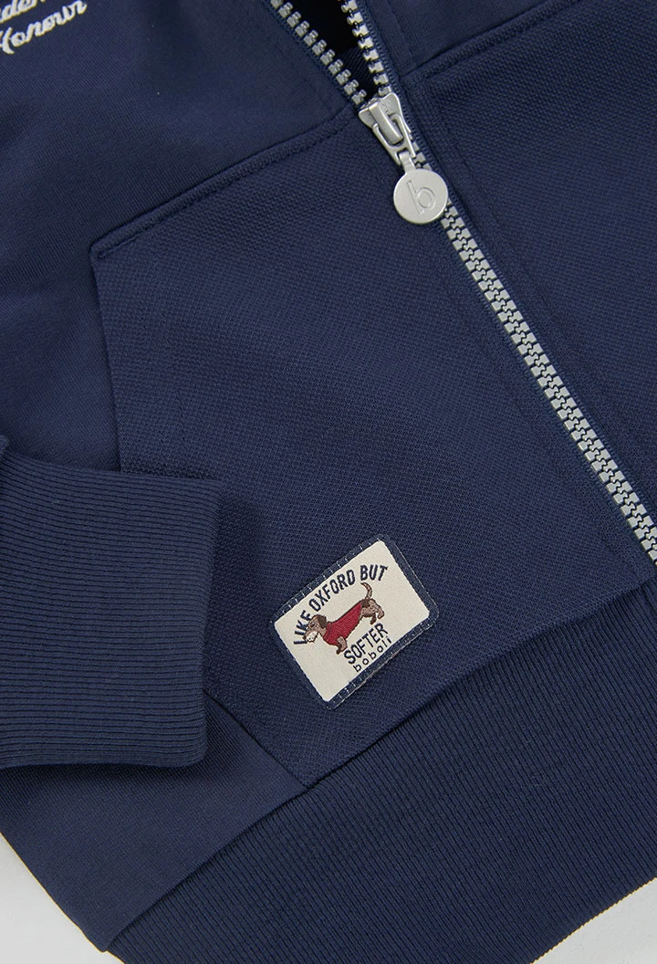Sweat-shirt molleton garçon bleu marine à capuche