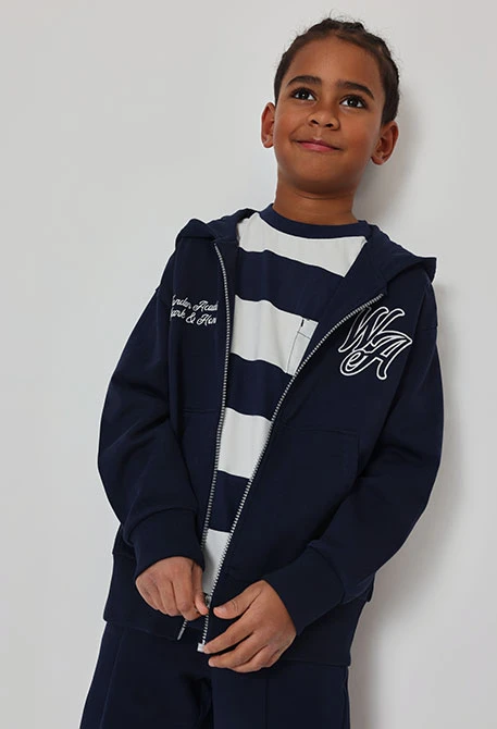 Sweat-shirt molleton garçon bleu marine à capuche