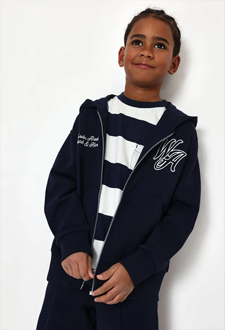 Chaqueta felpa niño azul marino con capucha