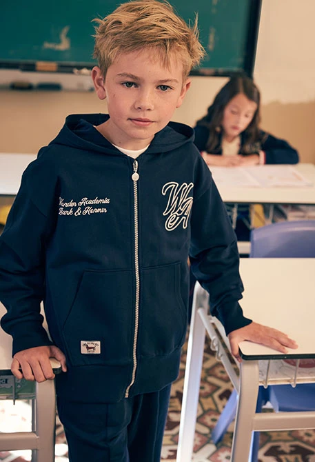 Plüschjacke für Jungen in Marineblau mit Kapuze