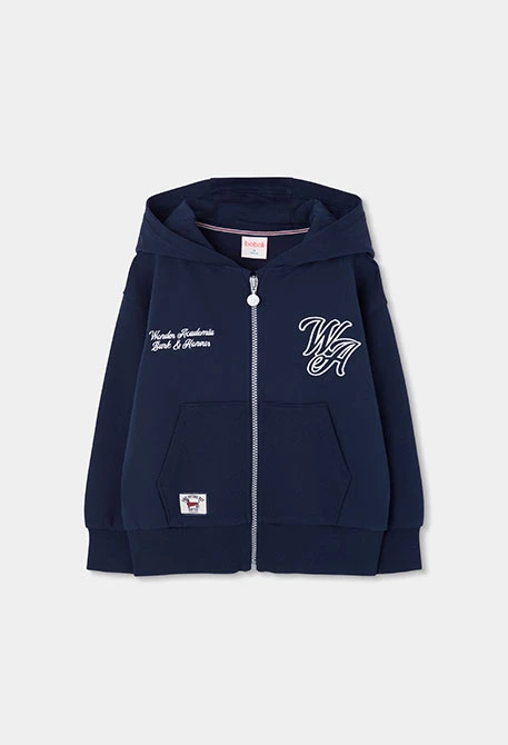 Sweat-shirt molleton garçon bleu marine à capuche